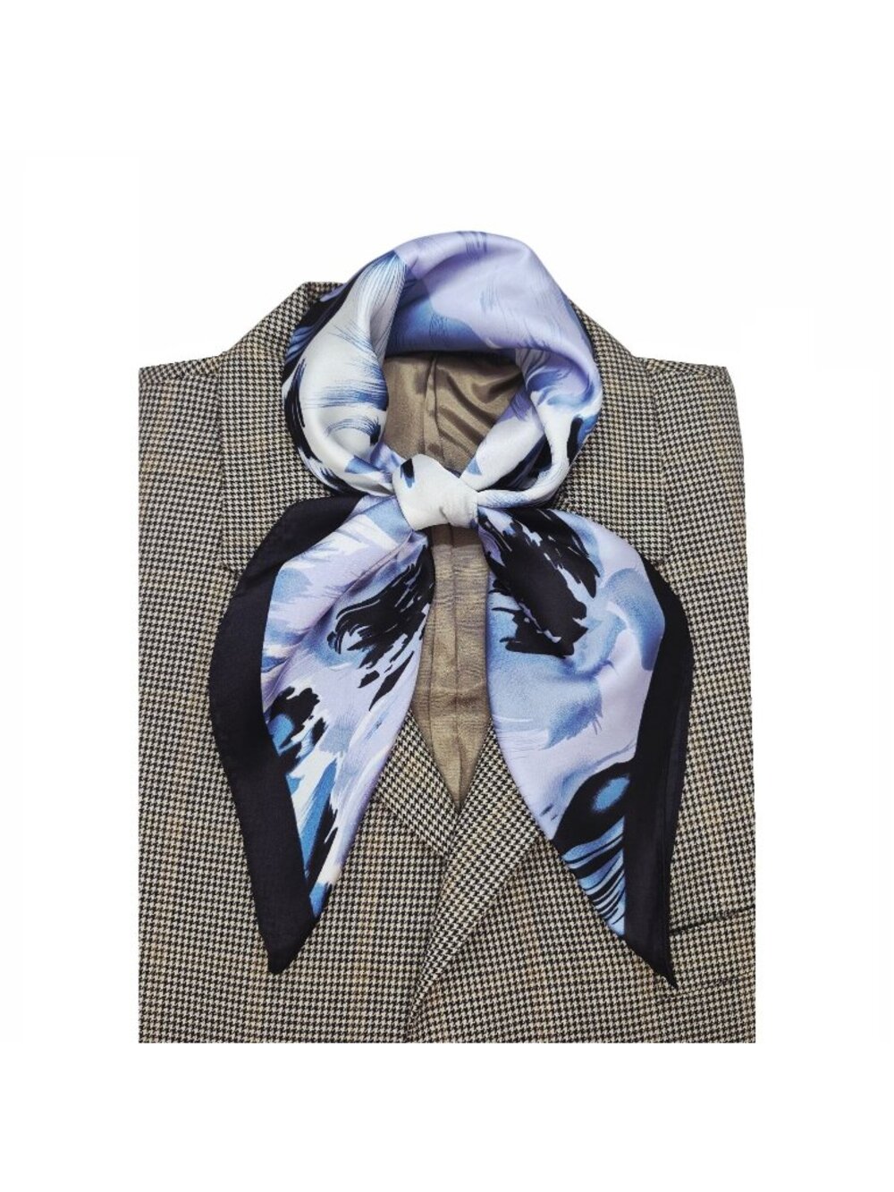 Luxury Silky Soft Square Scarf Black Blue White Abstract Floral Print Shawl Wrap